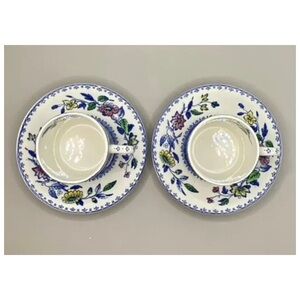 Vintage Demitasse Cup & Saucer, Set of 2, Davenport, Blue with Floral Design.